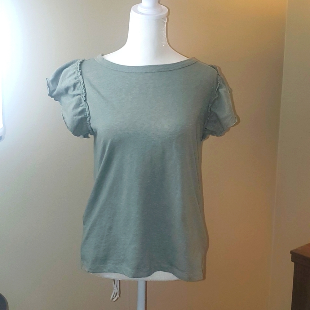 Loft small tee, flutter sleeves, sage green